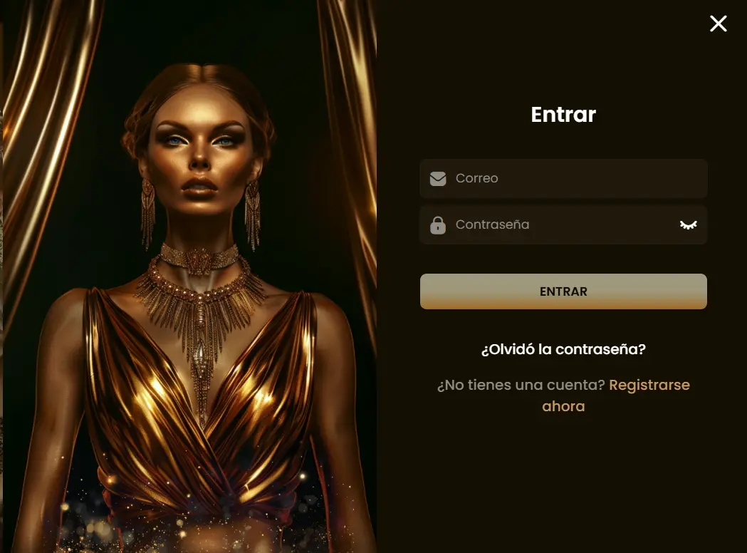 Pantalla de inicio de sesión (Entrar) de GoldSpin casino con correo y contraseña