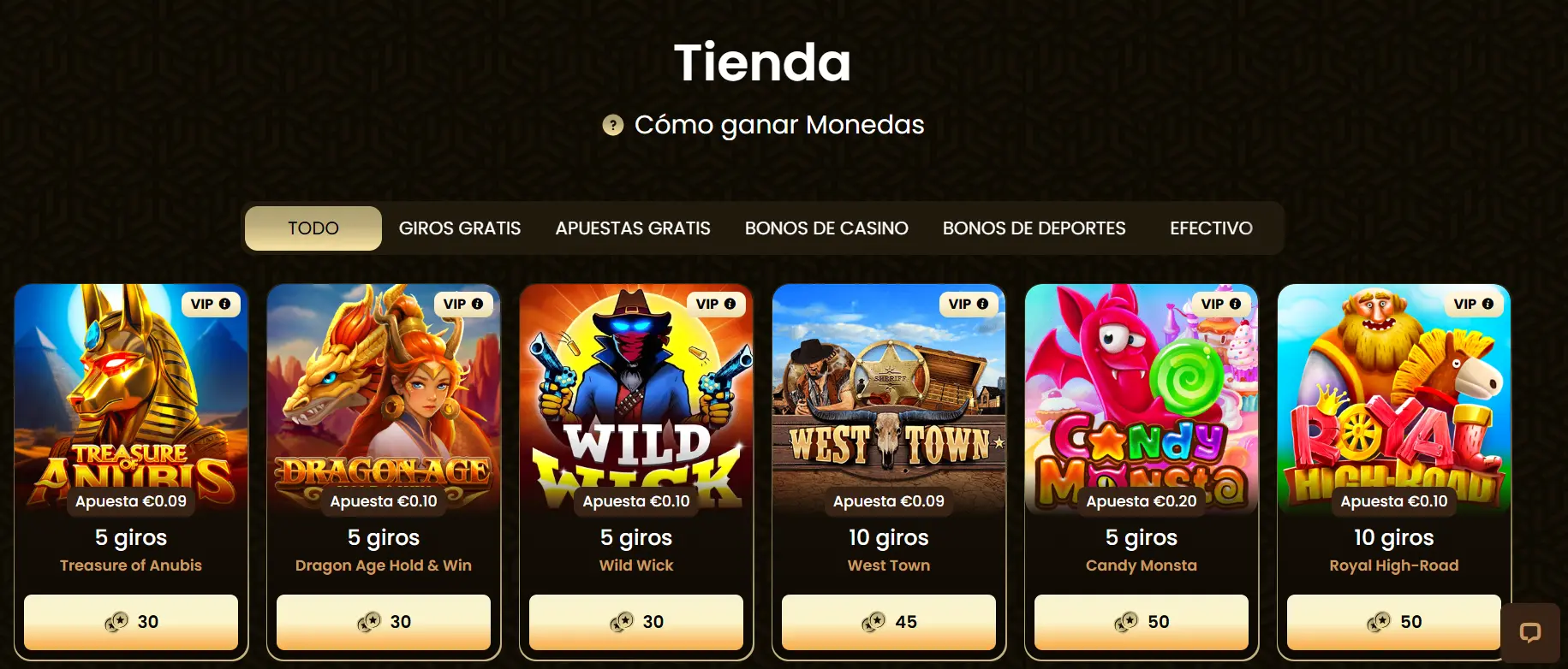 Tienda de GoldSpin casino con juegos para canjear monedas por giros gratis y bonos