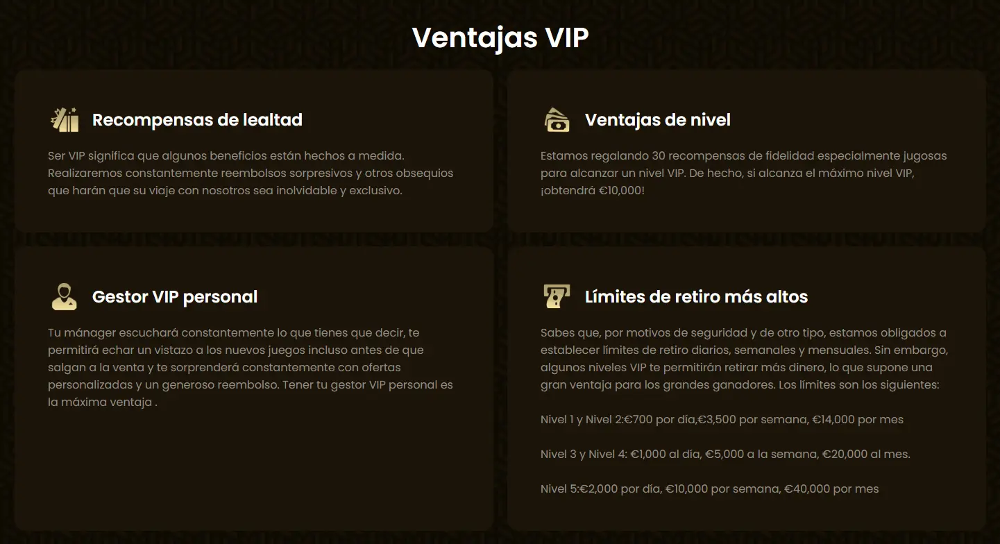 Ventajas VIP de GoldSpin casino: recompensas de lealtad, gestor personal y límites de retiro más altos